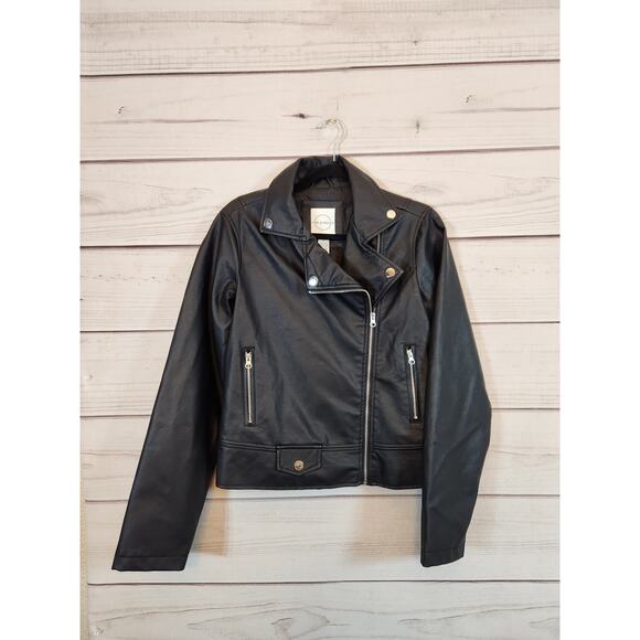 Vine & Valley Womens Black Solid Long Sleeve Leather Motorcycle Jacket Small NWT - Picture 1 of 6